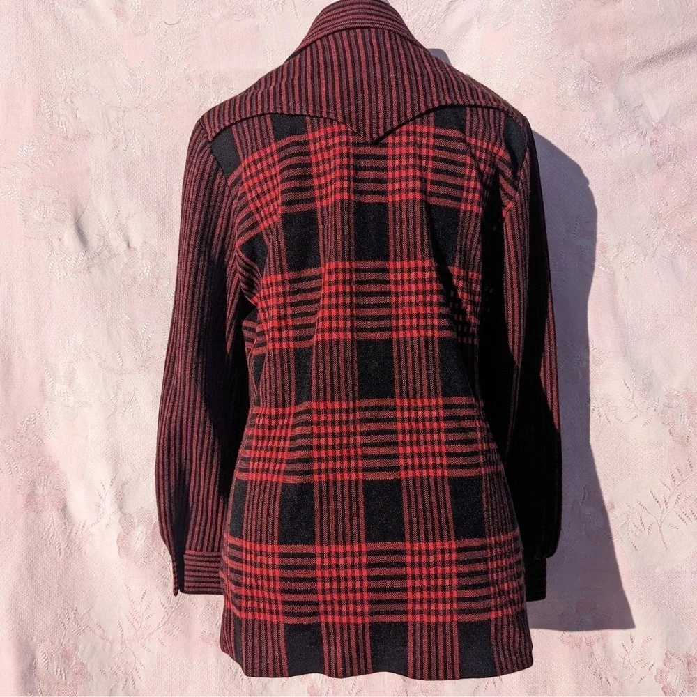 Vintage 70s Red Buffalo Plaid Button Up Shirt Jacket M Hunting Shacket Heritage